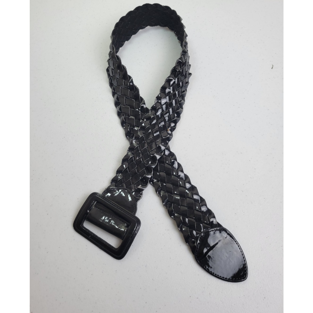 Aimee Lynn Black Patent Leather Wise Woven Braided Belt‎ Women's Size Medium